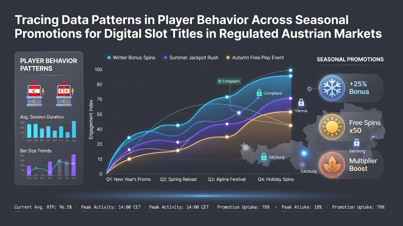 Data visualization dashboard showing player engagement metrics across seasonal slot promotions in Austrian online casinos